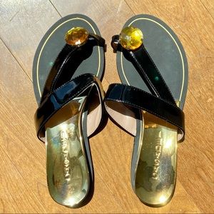 Casadei Jewel Toe Sandals Black & Gold.